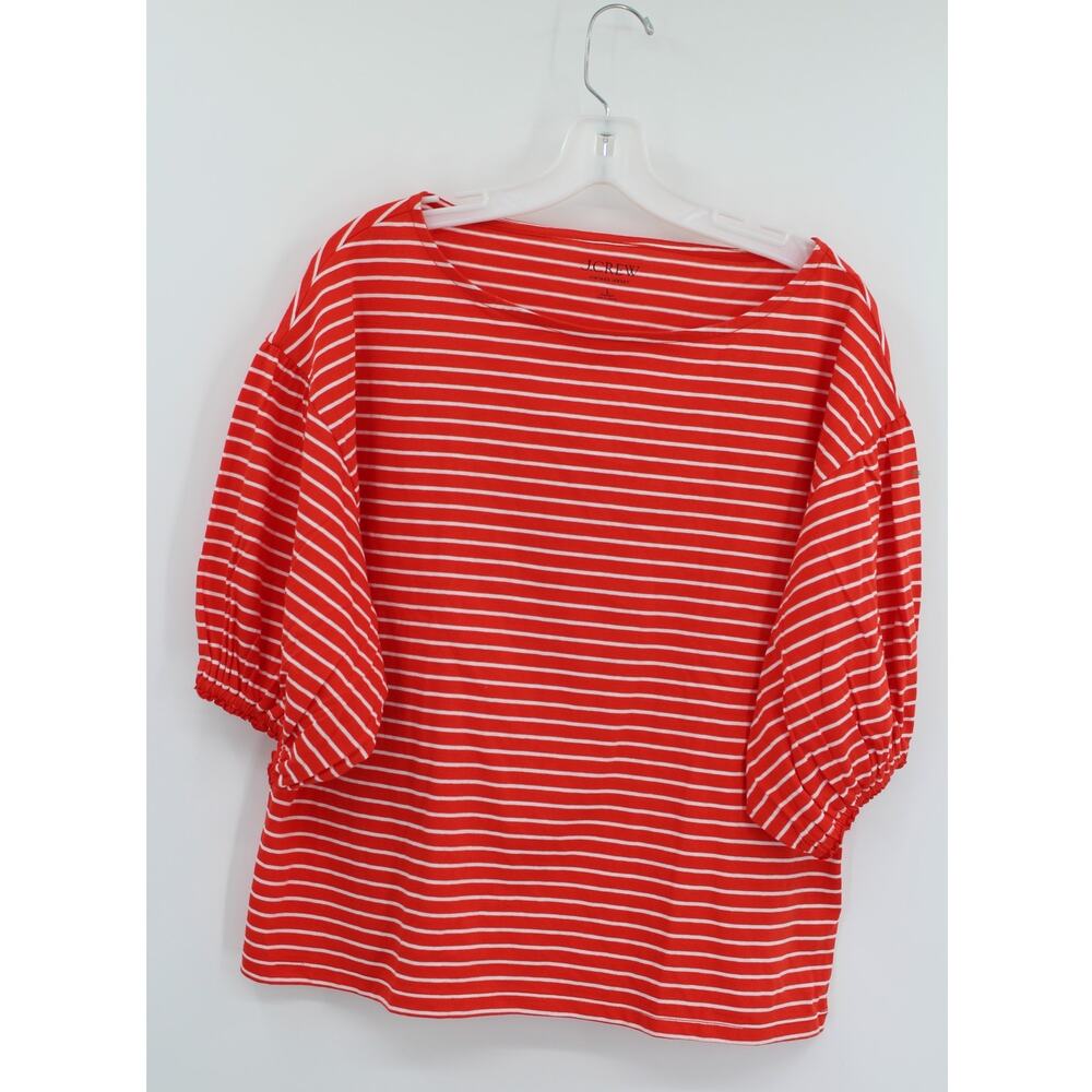 J.Crew Vintage Jersey T-Shirt Stripe Puff Sleeve Red White Large NEW